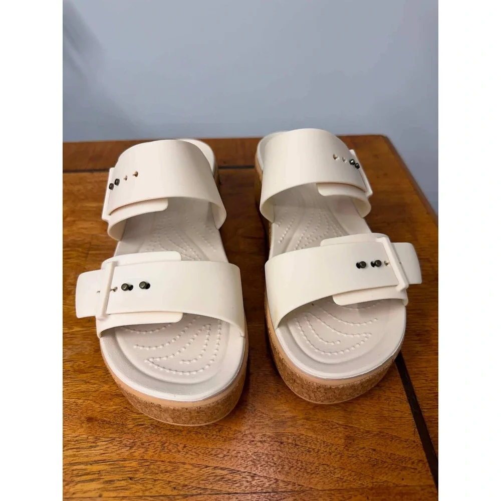 Crocs Brooklyn Low Wedge Sandals Stucco White Cork Platform Slides Womens 10